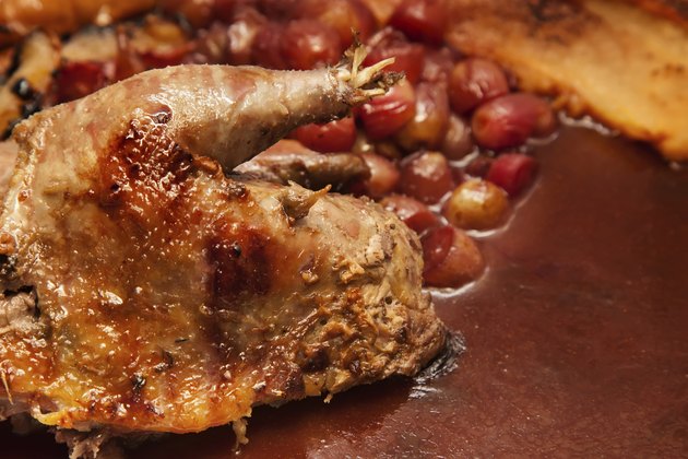 Game Cookery.Roast pheasant with grape