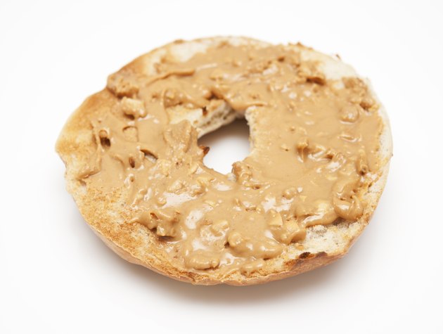 Toasted bagel with peanut butter