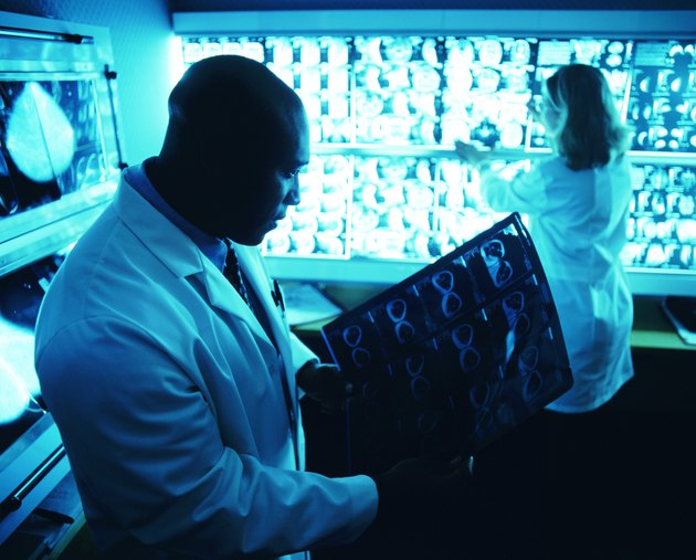 Two doctors looking at x-rays