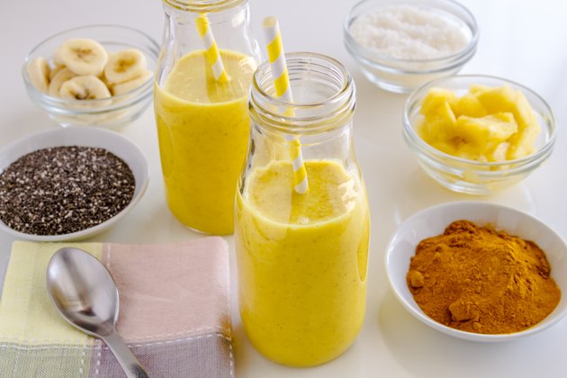 Pineapple, Banana, Coconut, Turmeric and Chia Seed Smoothies