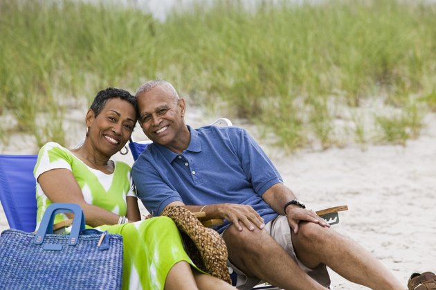 Couple posing on beach