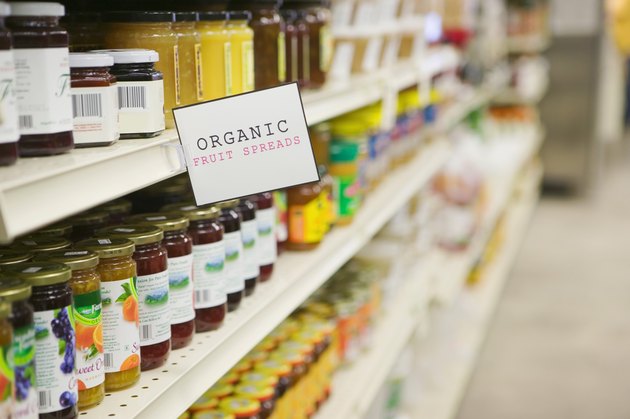 Shelves of organic fruit spreads