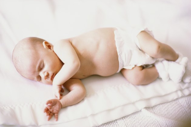High angle view of a baby boy sleeping