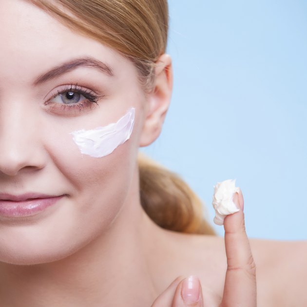Skincare. Face young woman girl taking care of dry skin.