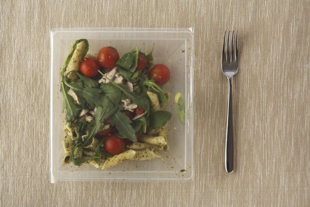 "Pre-packaged, microwaveable Chicken and Vegetable Pasta ready me"