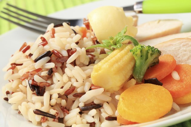 Chicken meat with mixed rice and vegetables