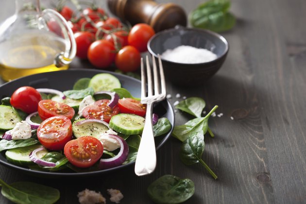 salad with tomatoes cucumber and goat cheese
