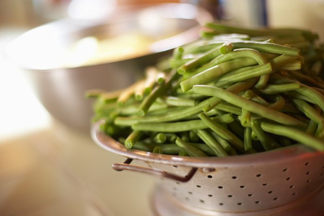 Fresh green beans in colander