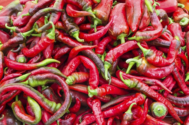 Red hot peppers on display