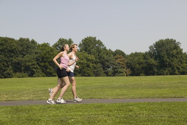 Man and woman jogging together