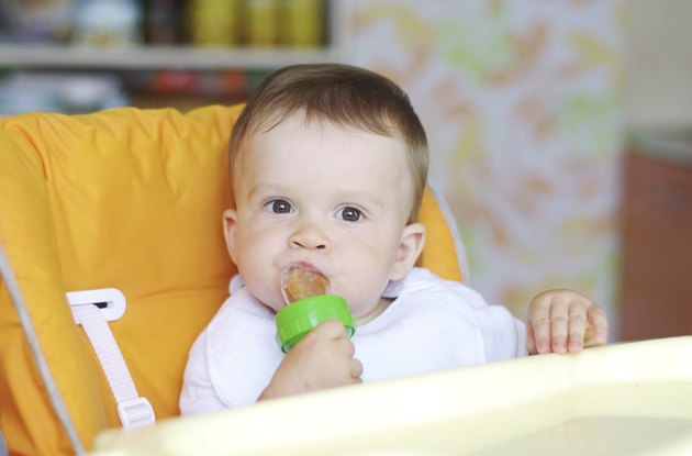 nice baby eats fruits by using nibbler