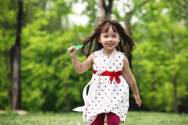 A girl playing outside