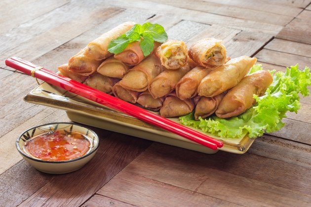 Fried Spring rolls food on wood background