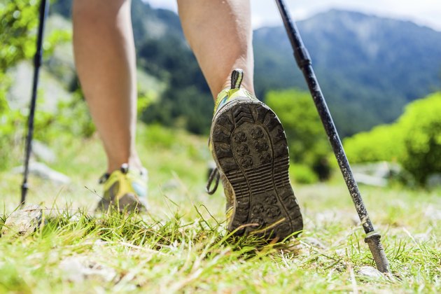 Nordic walking hiking sport shoes in mountains