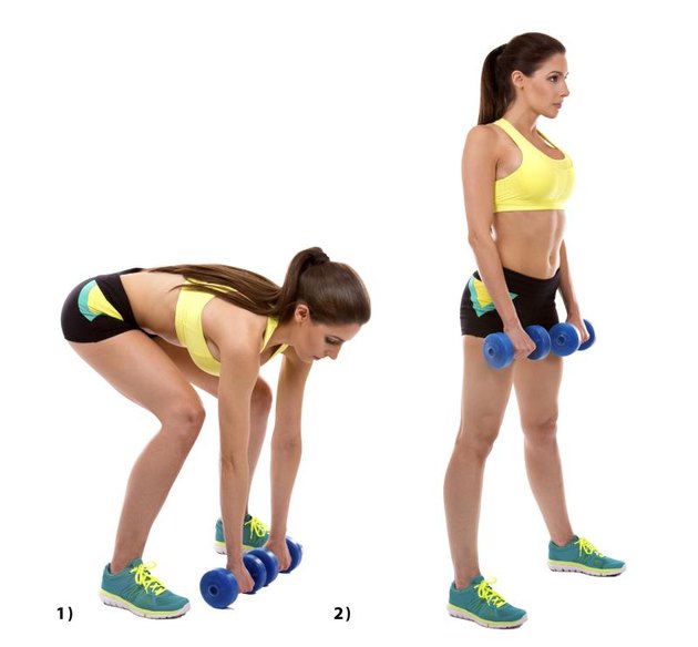 fitness woman is doing dead lifts on white background