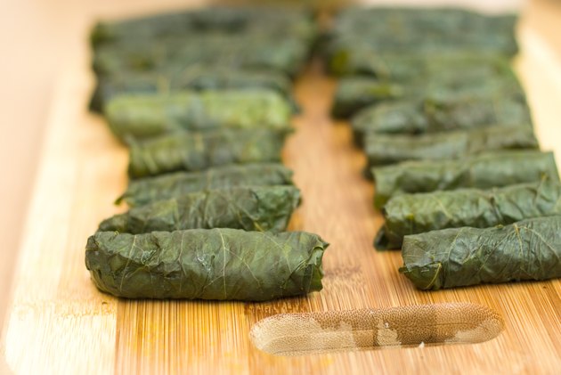 Turkish dolma, grape leaves and rice