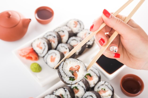 sushi with rice and salmon