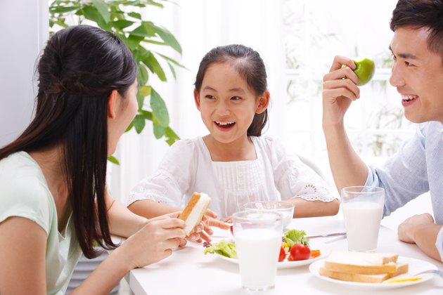 Family eating in kitchen