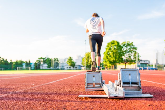 Closeup of a starting block.