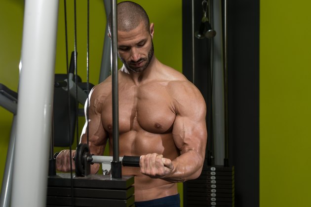 Muscular Man Doing Heavy Weight Exercise For Biceps
