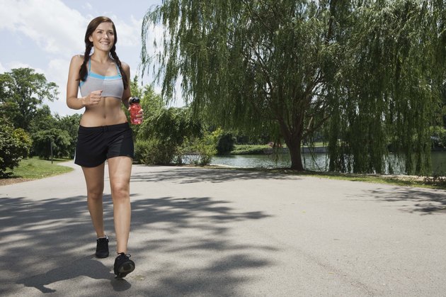 Woman running in street