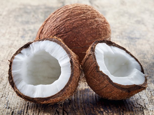 coconut on old wooden table