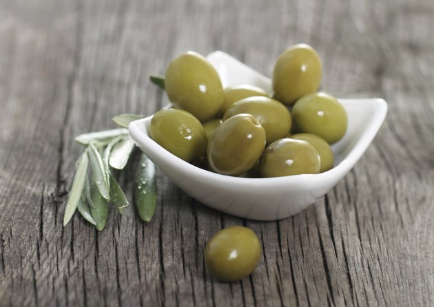 Green olives in the bowl