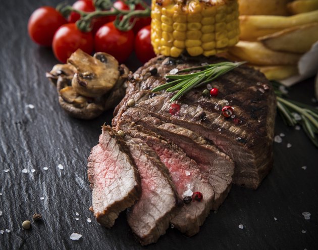 Beef steak on wooden table