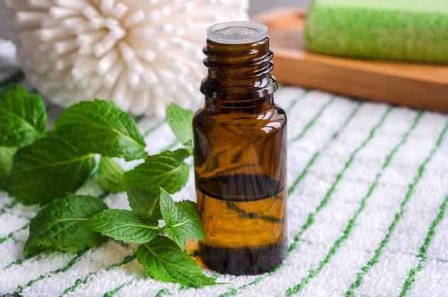 Small bottle of essential mint oil