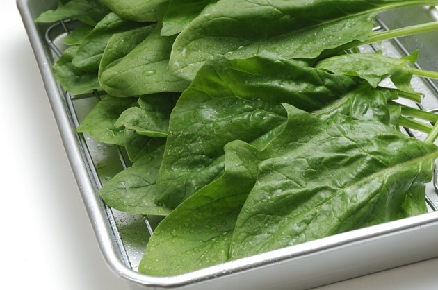 Spinach in a baking pan