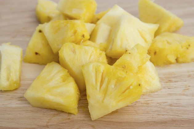 Pineapple slices on the wooden