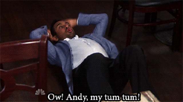 Ow! Andy, my tum tum!