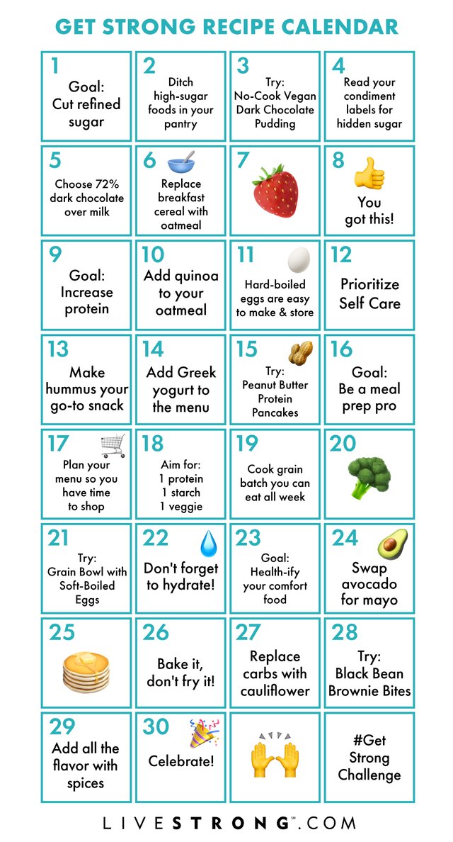 Get Strong in 2019 Challenge printable recipe calendar