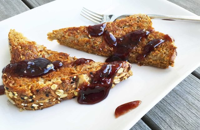 Peanut Butter French Toast with Blackberry Syrup