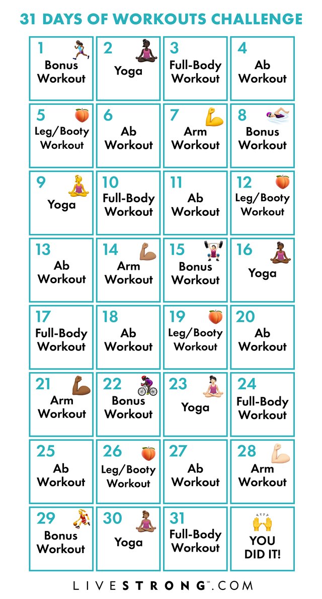 Printable calendar for the 31 Days of Workouts Challenge