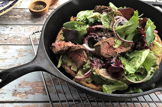 Pan-Charred Steakhouse Salad Pizza