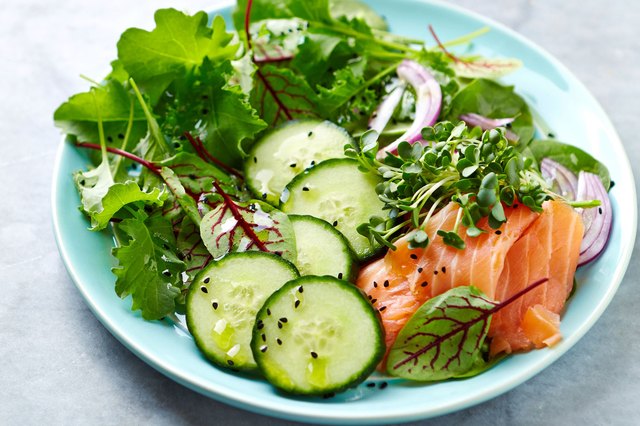 Salmon Salad with cucumbers and greens