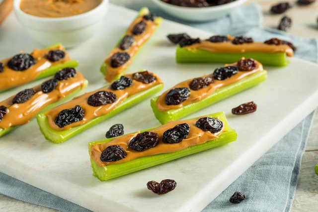 Celery with peanut butter and raisins