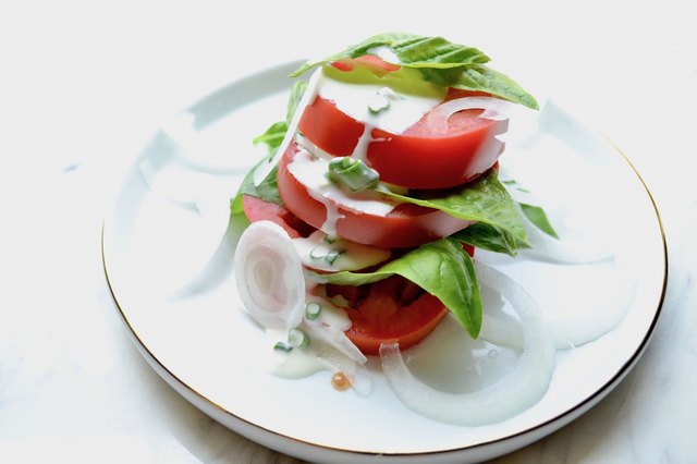 Tomato Stacks on a marble tabletop