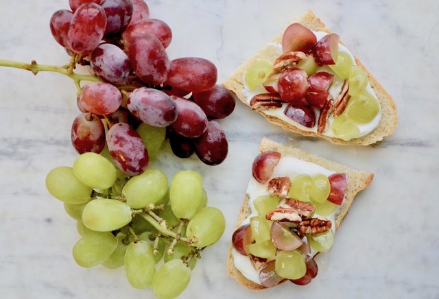 Grape Bruschetta on a marble tabletop