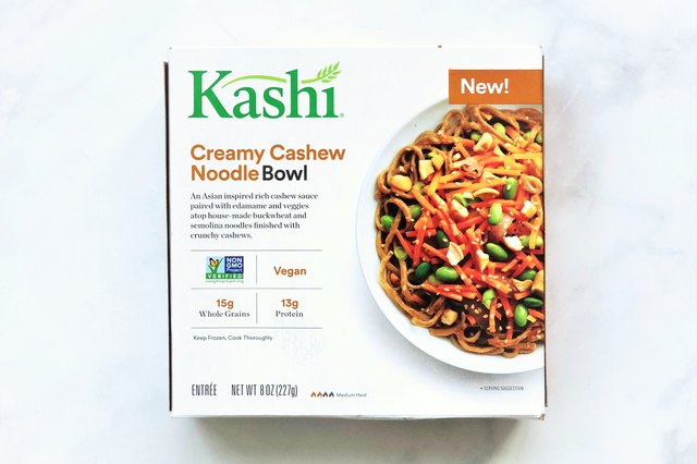 Kashi Creamy Cashew Noodle Bowl is a frozen entrée with its key protein source coming from non-GMO edamame.