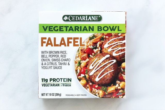 Cedarlane Vegetarian Falafel Bowl is a frozen vegetarian entrée with its main source of protein coming from garbanzo beans.