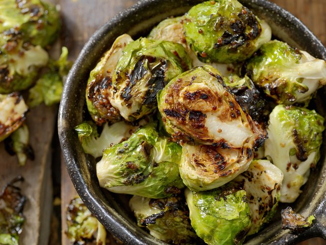 BBQ Brussels Sprouts with Grainy Mustard, Honey Glaze