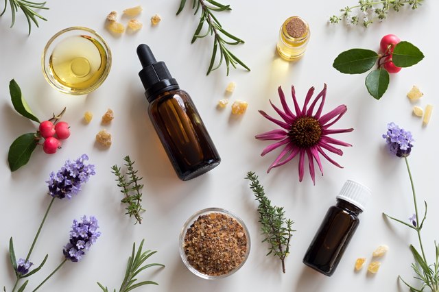 Selection of essential oils and herbs