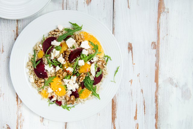 Warm Healthy brown rice, beetroot and orange salad
