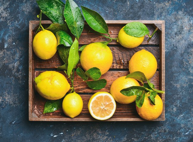Freshly picked lemons with leaves