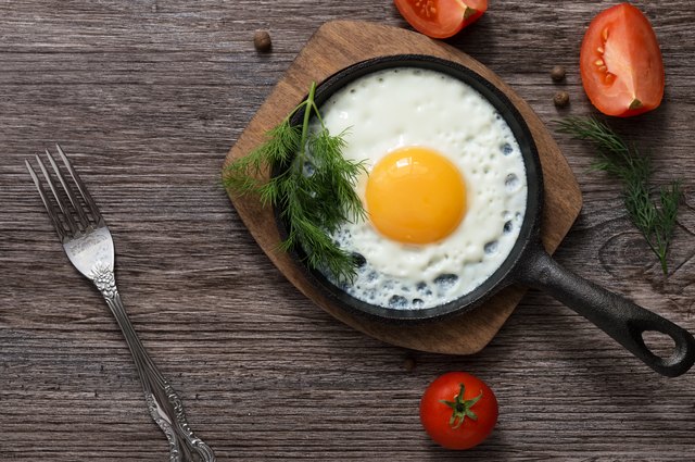 Fried eggs in a frying pan. Food. Breakfast. Healthy food.