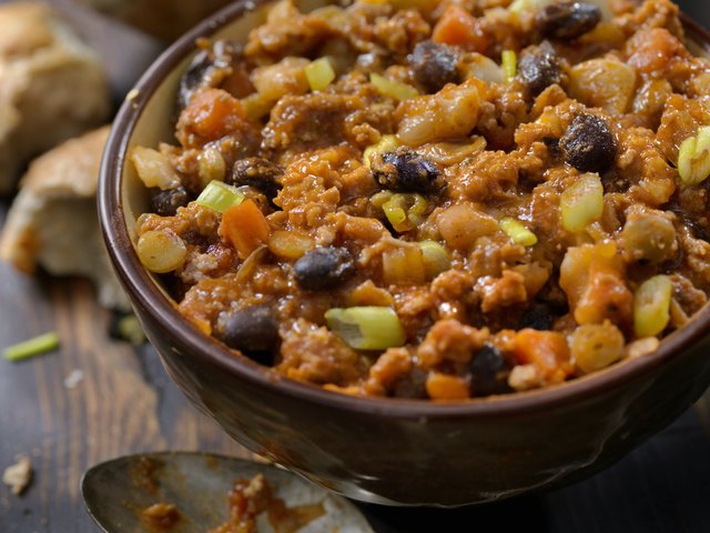 Close View of Three Bean Chili with Lentils