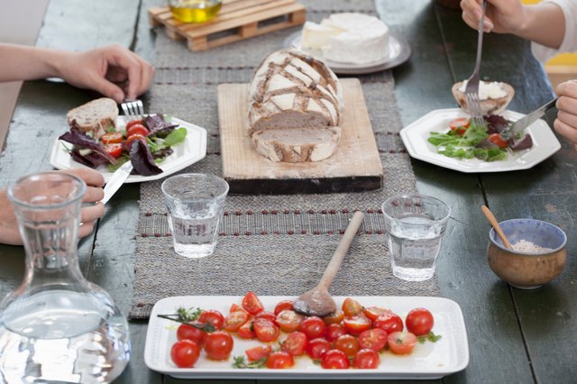 Close up of couple having lunch at table