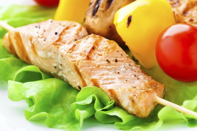 Grilled salmon and vegetable skewers